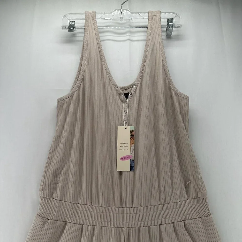 DOKOTOO Jumpsuit Size XL Ribbed Sleeveless Popover Tapered Cropped Beige - Picture 3 of 13